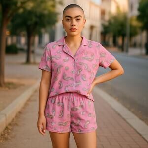 Lauren Ralph Lauren Embroidered Logo Med Classic‎ Pink Paisley-Print Pajama Set